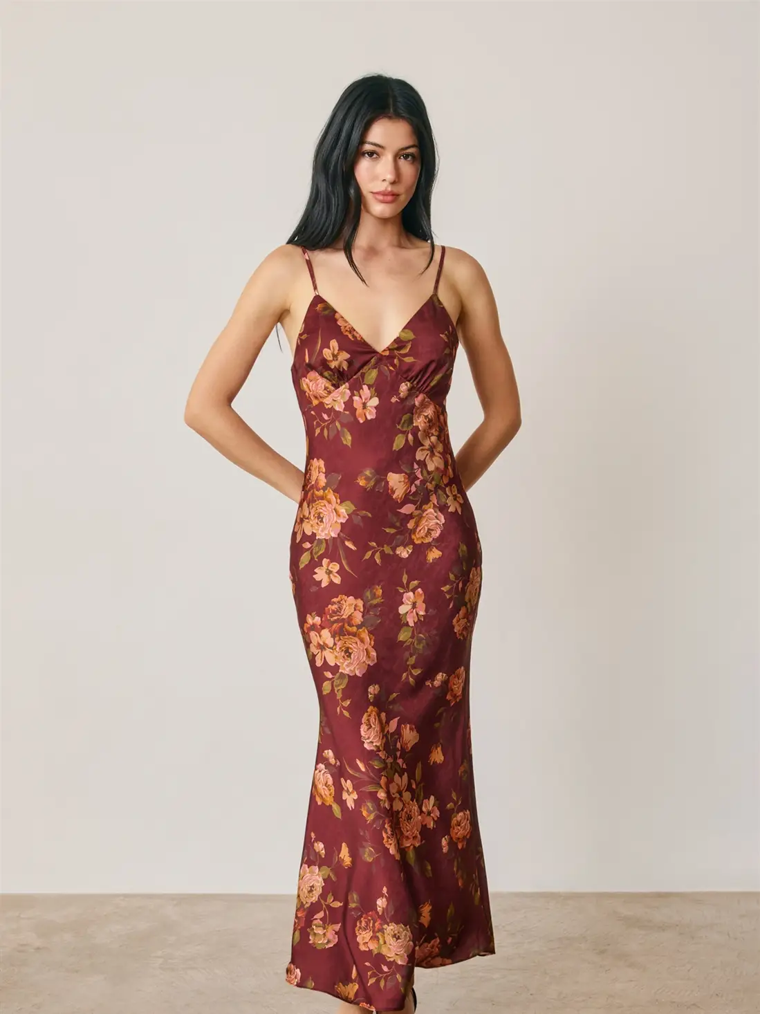 Red Floral Open-Back Maxi Dress - alternate view