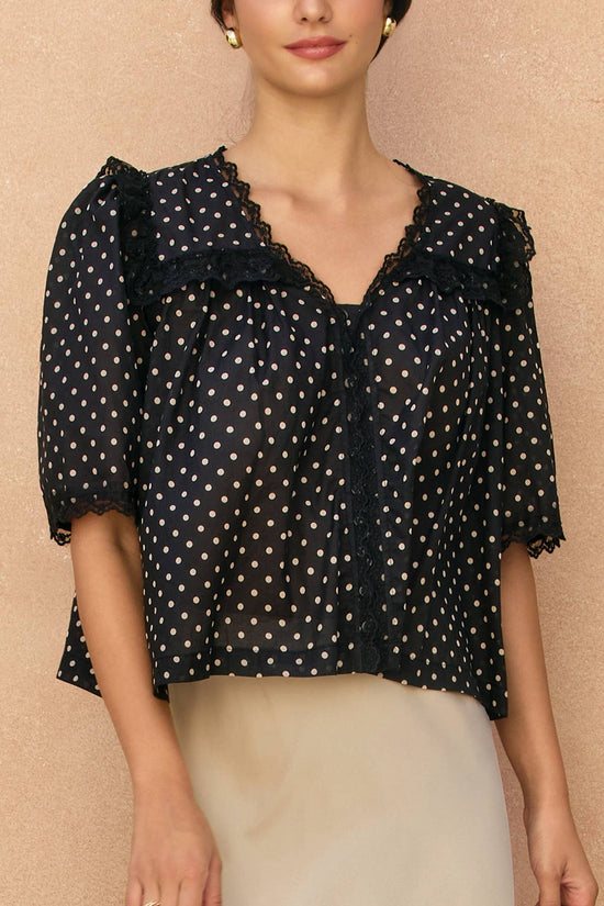 Polka-Dot Ruffle Lace Blouse