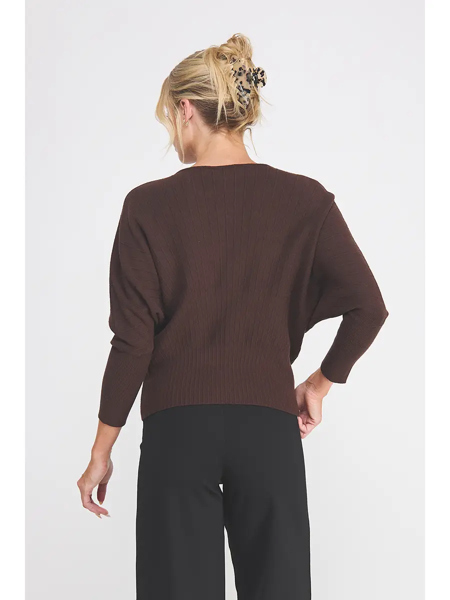Brown Dolman-Sleeve Textured Sweater - detail view