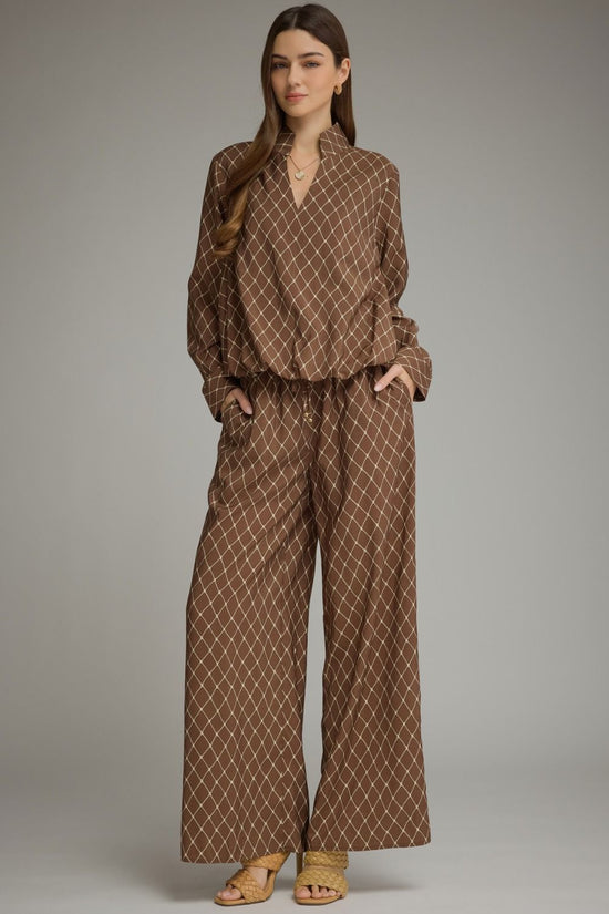 Geometric Drawstring Wide-Leg Pants