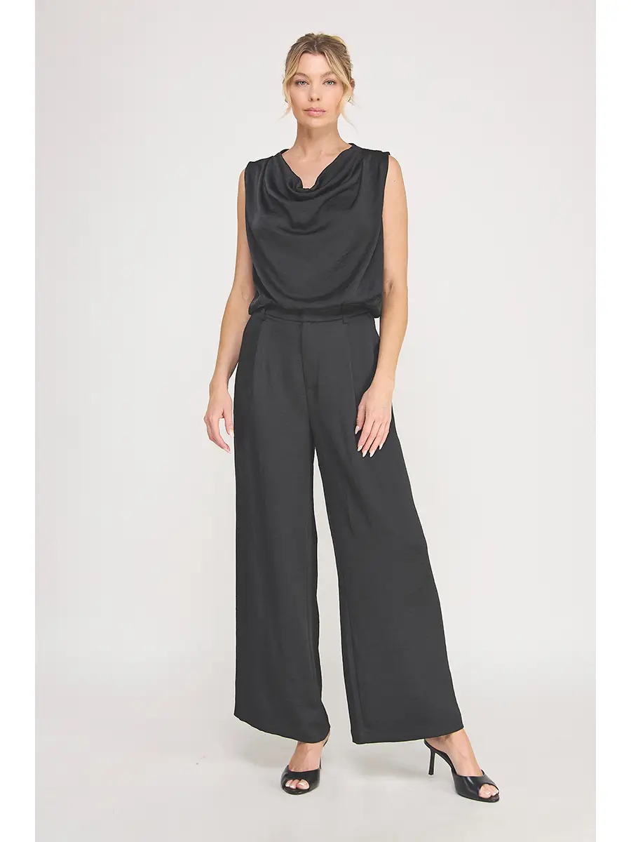 Black satin draped-neck sleeveless top - product image 3