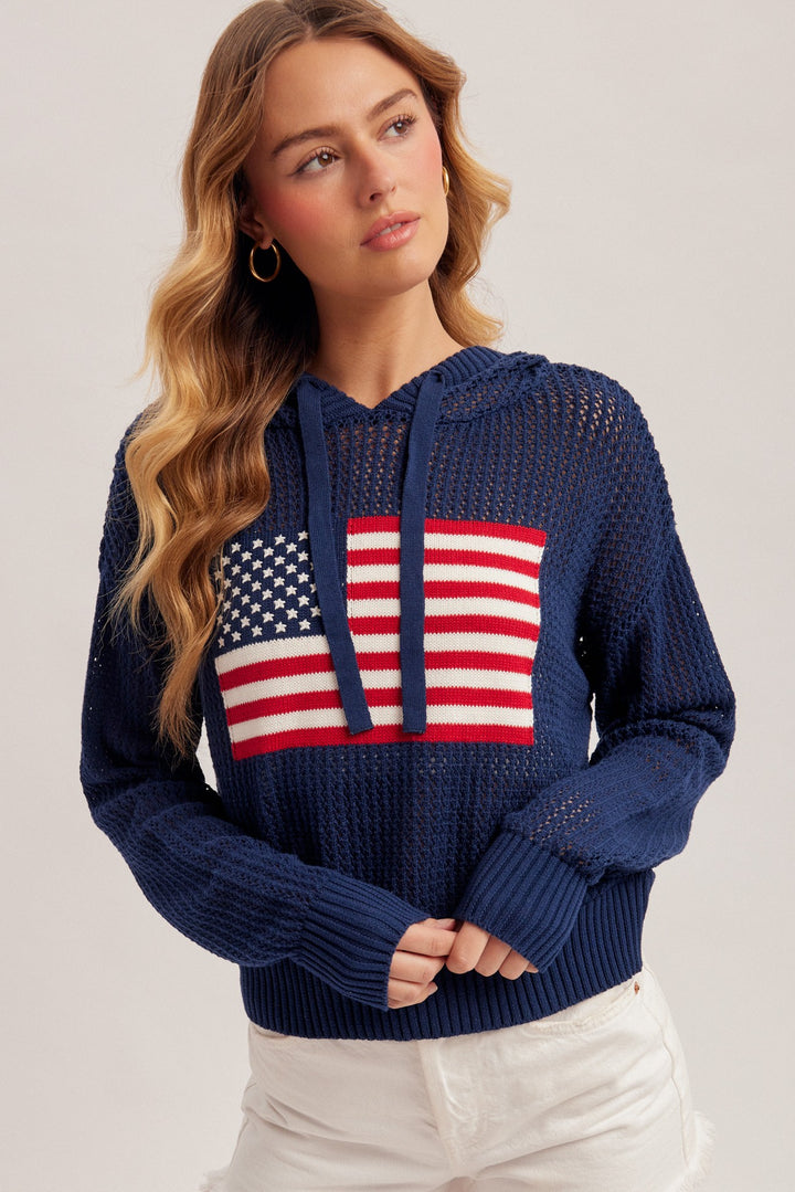 OPEN STITCH AMERICAN FLAG HOODIE