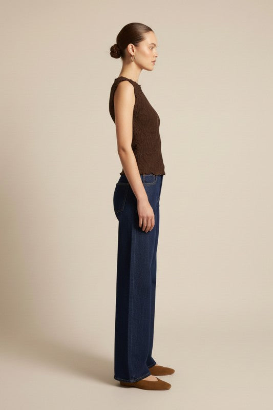 Brown textured sleeveless top front view