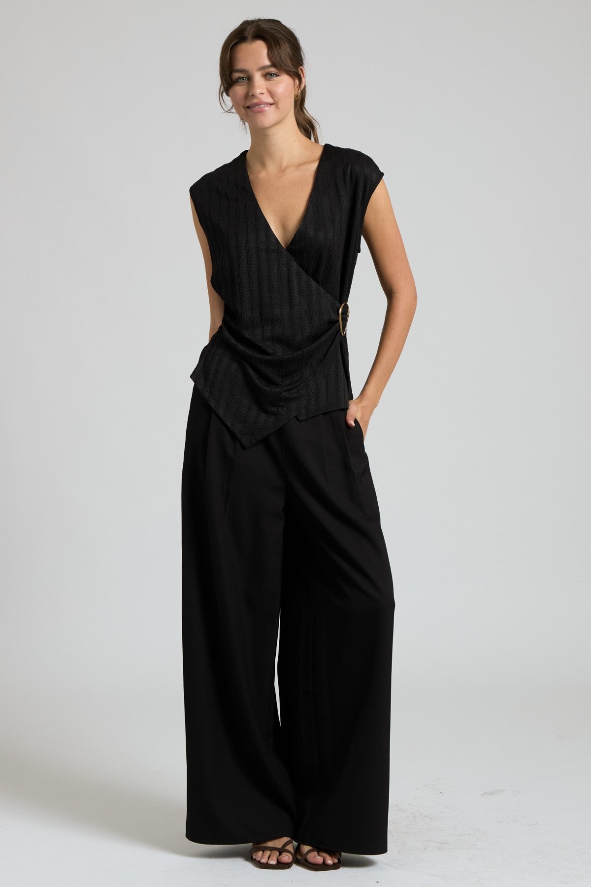 Faux-Wrap Textured Top