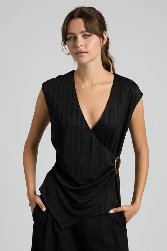 Faux-Wrap Textured Top