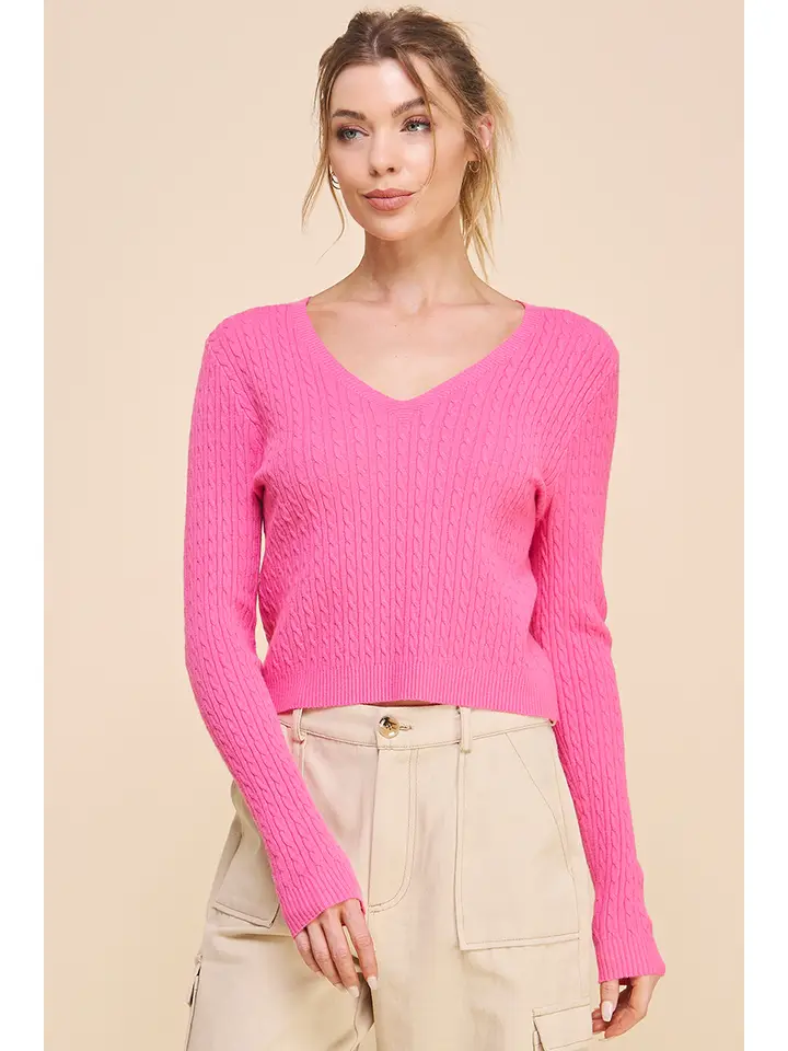 CABLE KNIT VNECK SWEATER