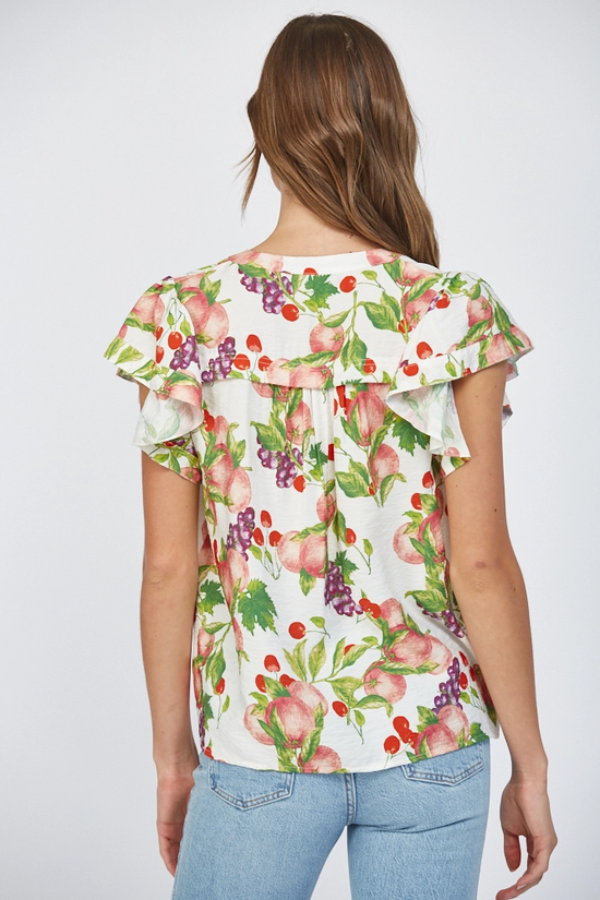 FRUIT PRINT FLUTTER SLEEVE TOP