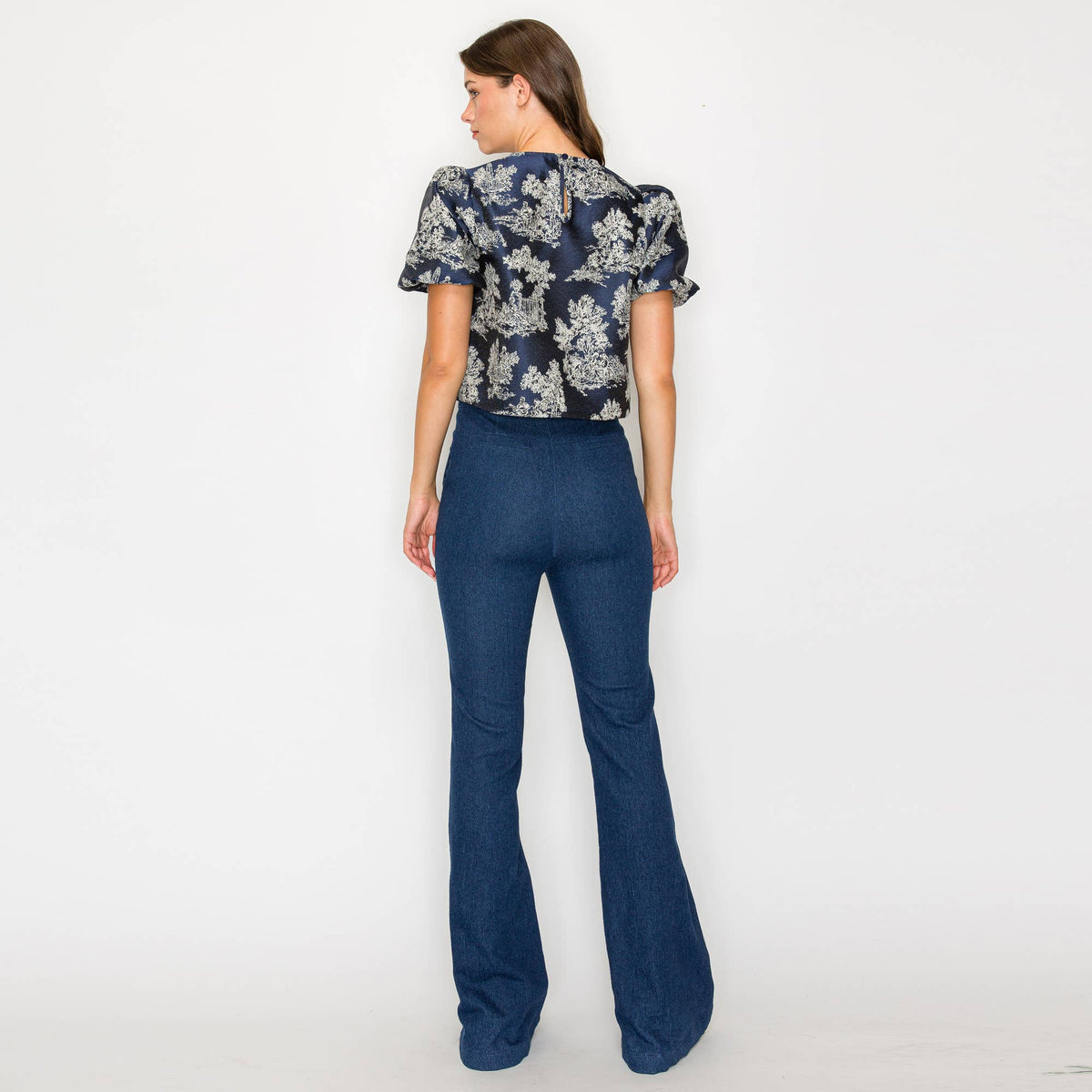 Toile Jacquard Puff-Sleeve Top