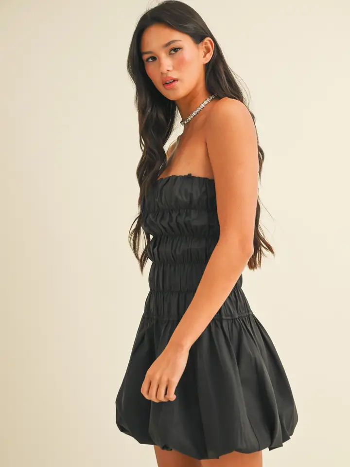 RUCHED TOP STRAPLESS MINI DRESS