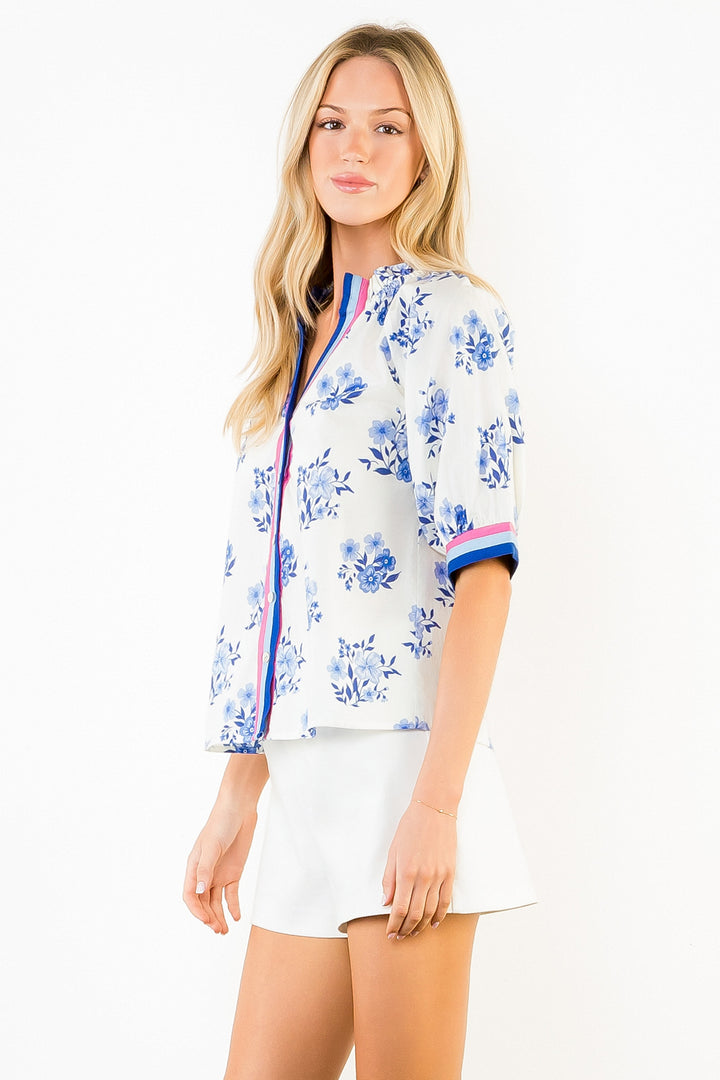 STRIPED TRIM BUTTON UP TOP