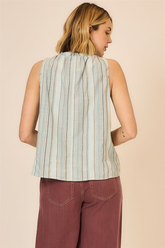 STRIPE SMOCKED SLEEVELESS TOP