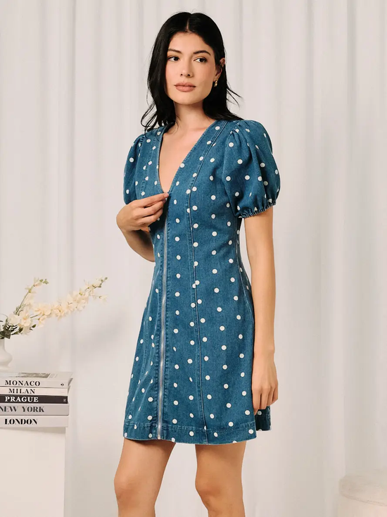 Polka Dot Zip-Front Mini Dress