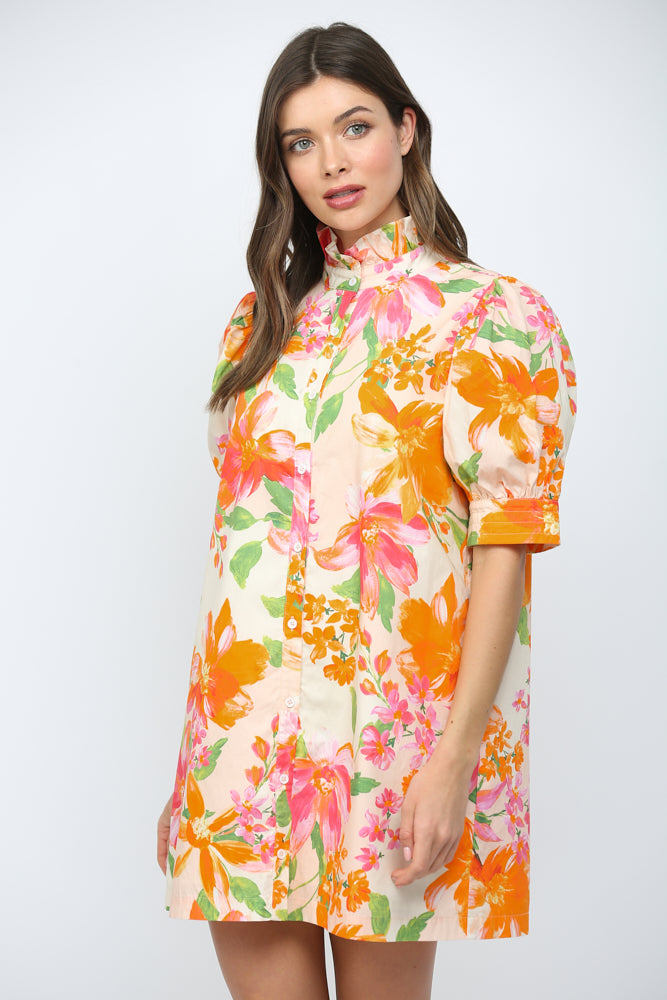 RUFFLE NECKLINE MINI DRESS