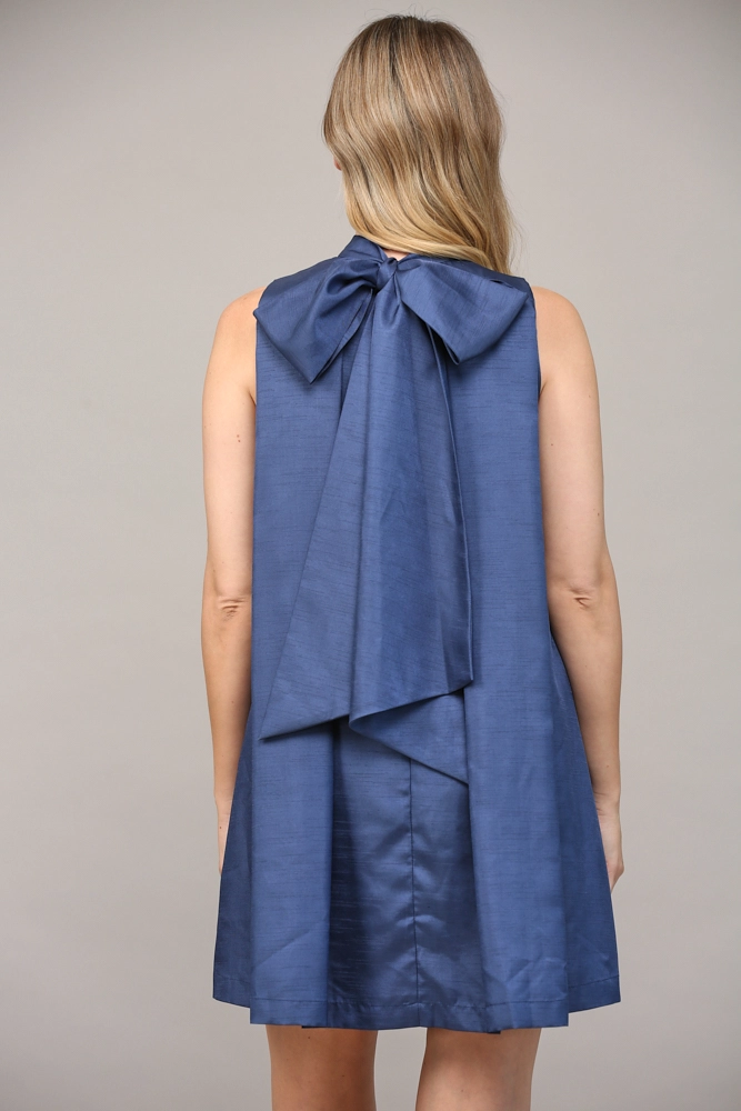 TIE BACK SLEEVELESS SATIN MINI DRESS