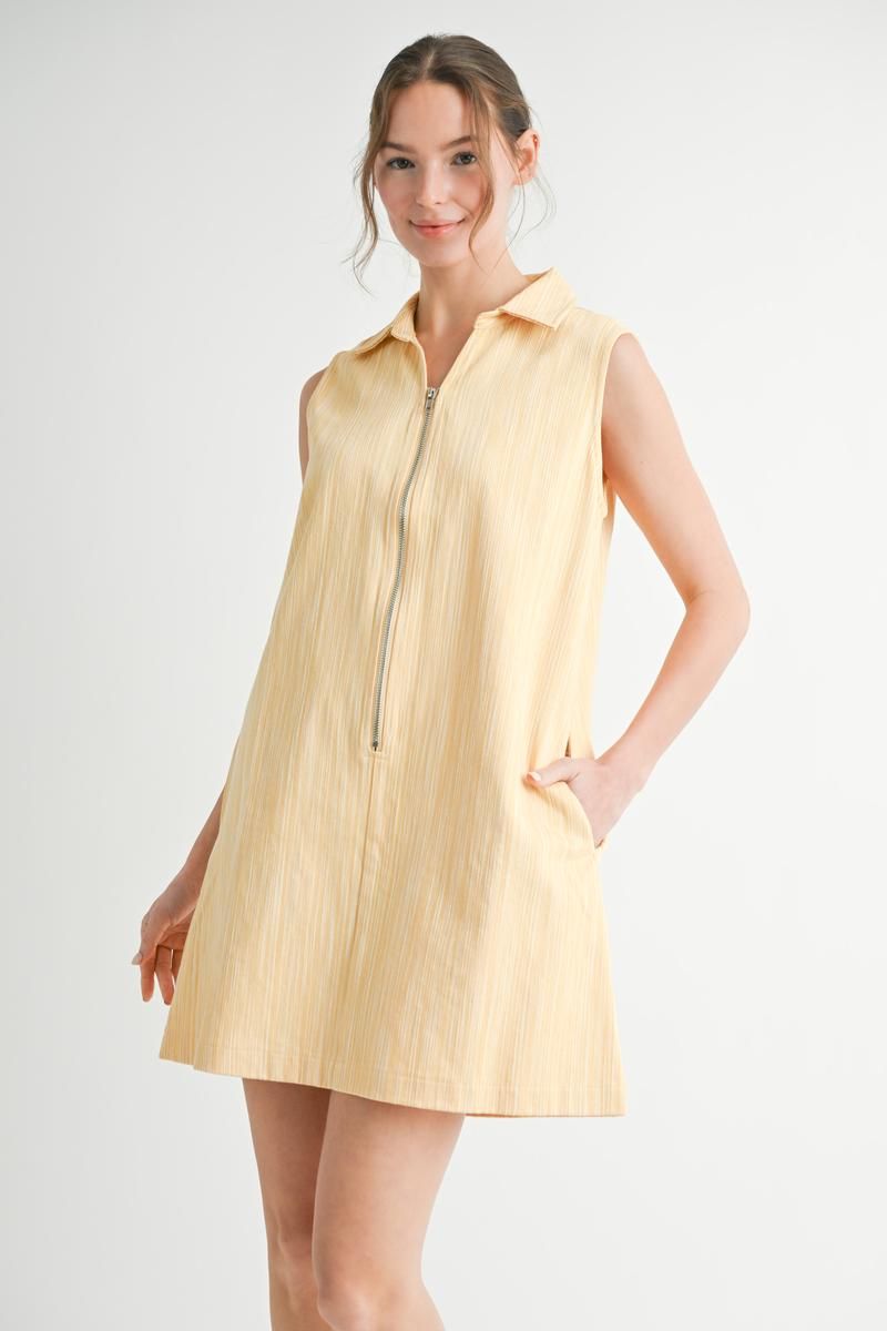 COLLARED ZIPPER MINI DRESS