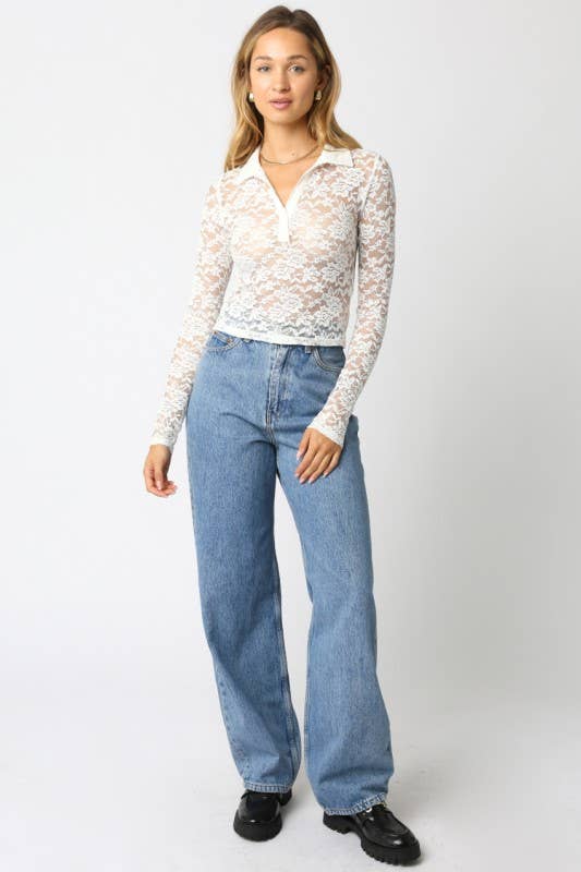 Sheer Lace Long-Sleeve Top