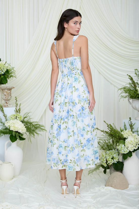 FLORAL EYELET MIDI DRESS