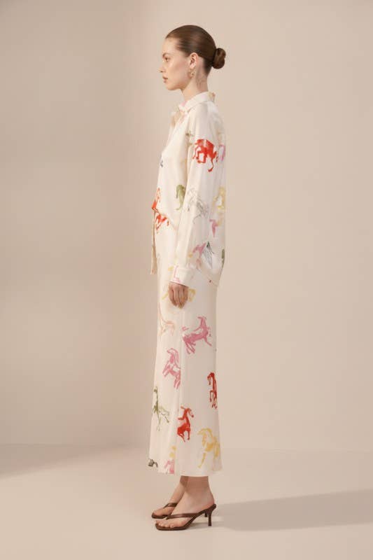 Cream multicolor horse-print midi skirt - alternate view