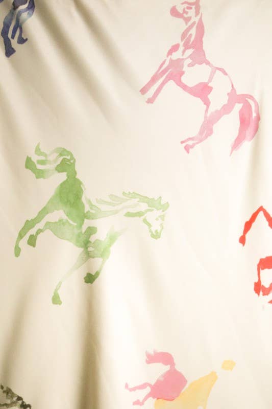 Cream multicolor horse-print midi skirt - detail view