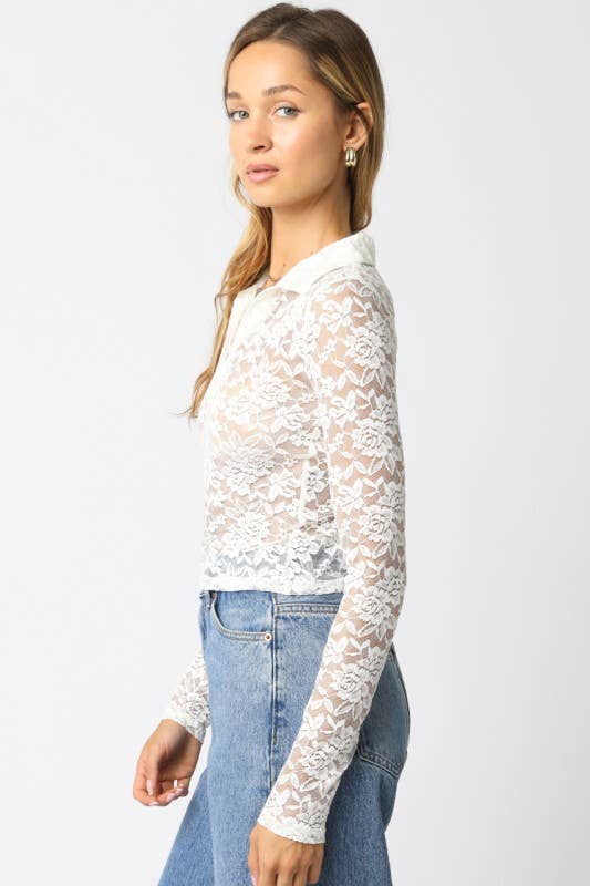Sheer Lace Long-Sleeve Top