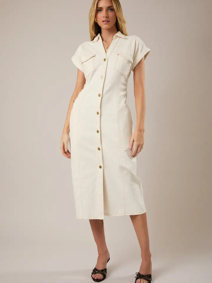 UTILITY DENIM MIDI DRESS