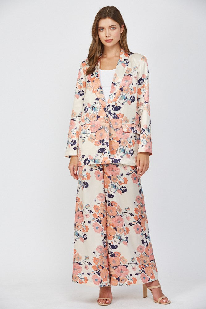 FLORAL SATIN WIDE LEG PANT
