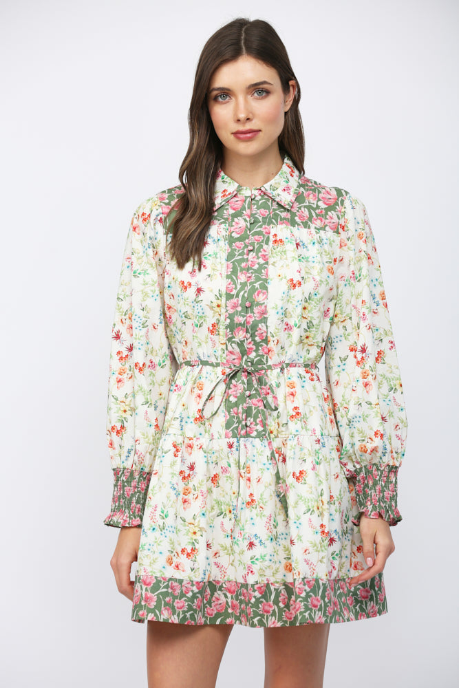 FLORAL PANEL SHIRT DRESS