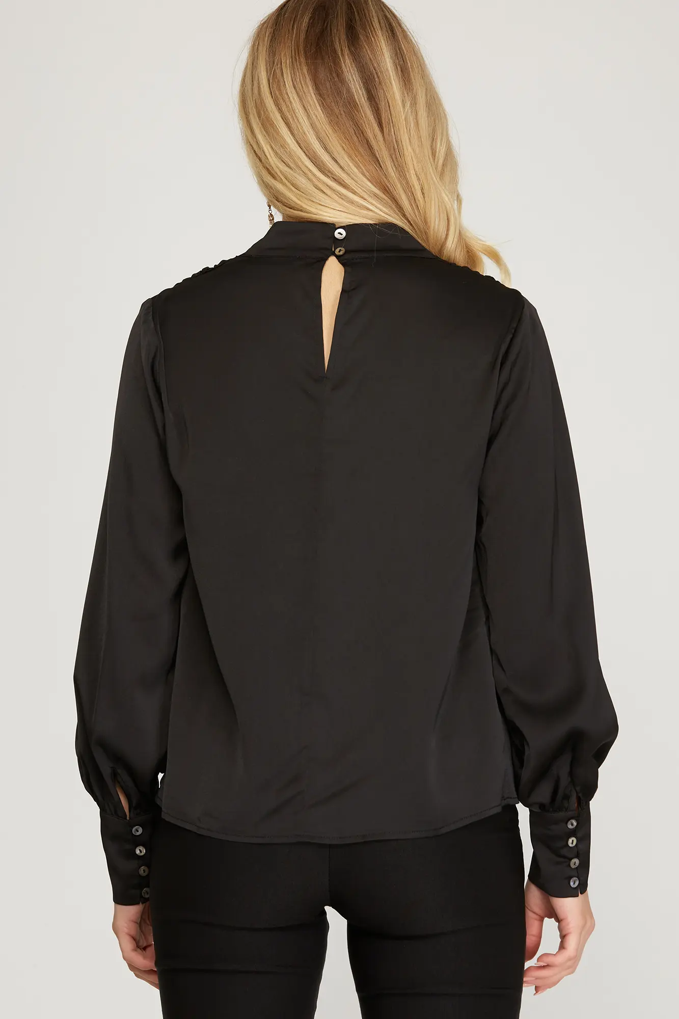 SHE & SKY Satin Cowl-Neck Top in black - view 3