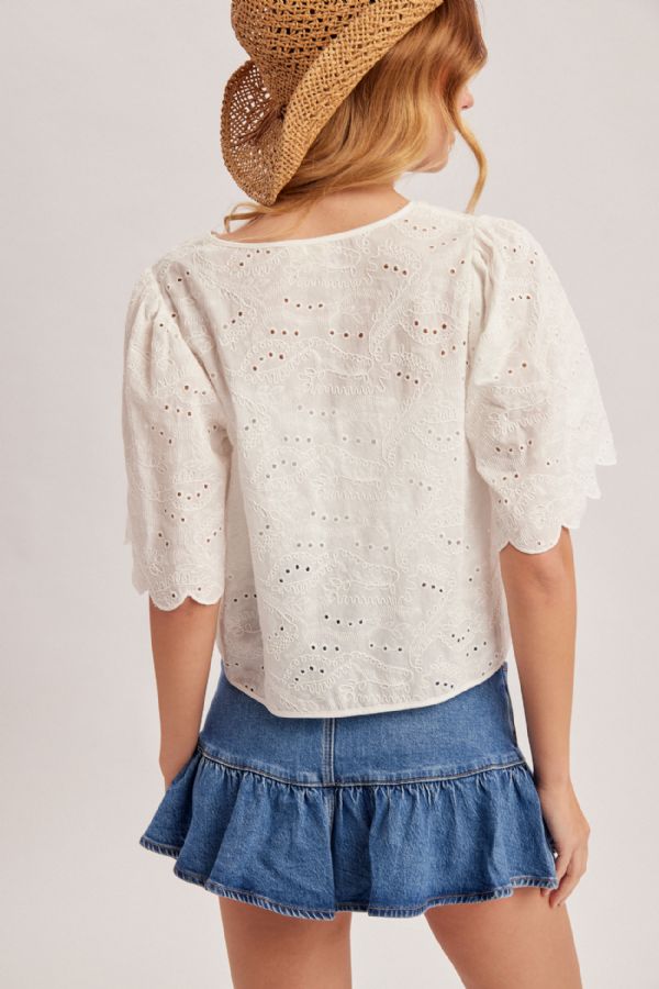 EMBROIDERED RIBBON TIED TOP