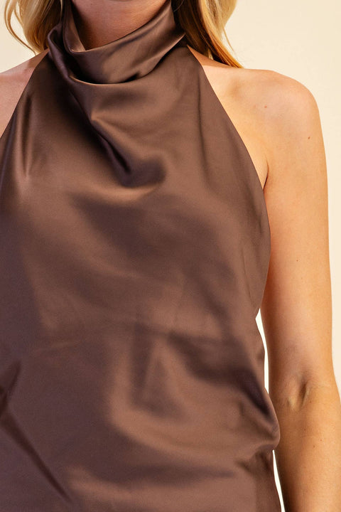 Satin cowl-neck halter top - front detail