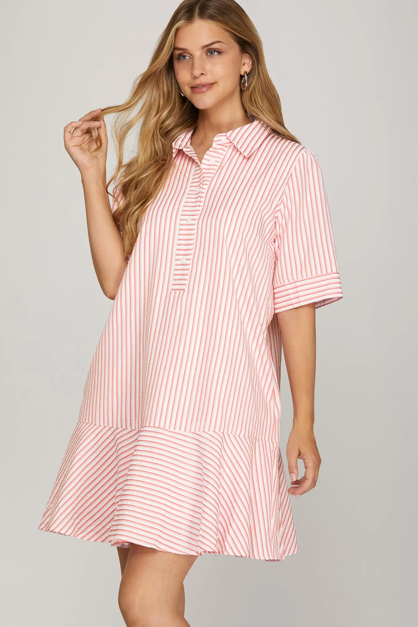 SHE & SKY Striped Pocket Mini Dress in pink and white - alternate view