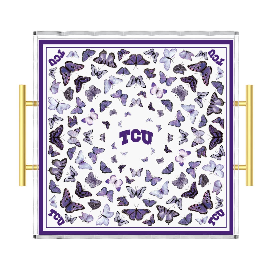 TCU butterfly acrylic serving tray with gold handles