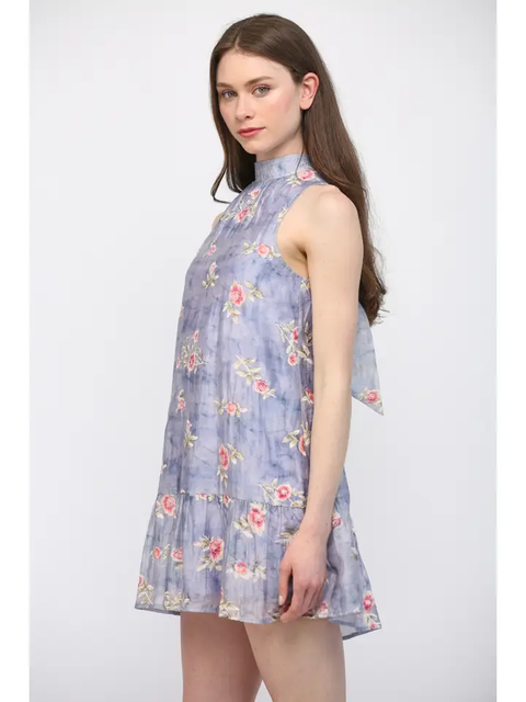 Highneck Floral Mini Dress