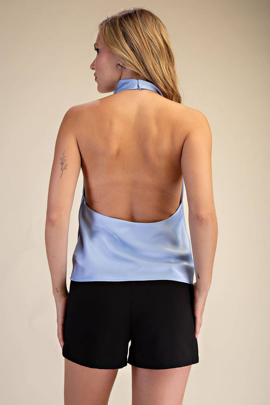 Satin halter top - draped neckline detail