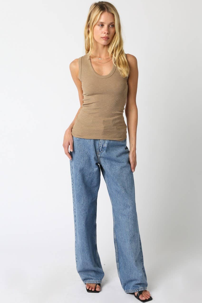 Ribbed Scoop-Neck Tank