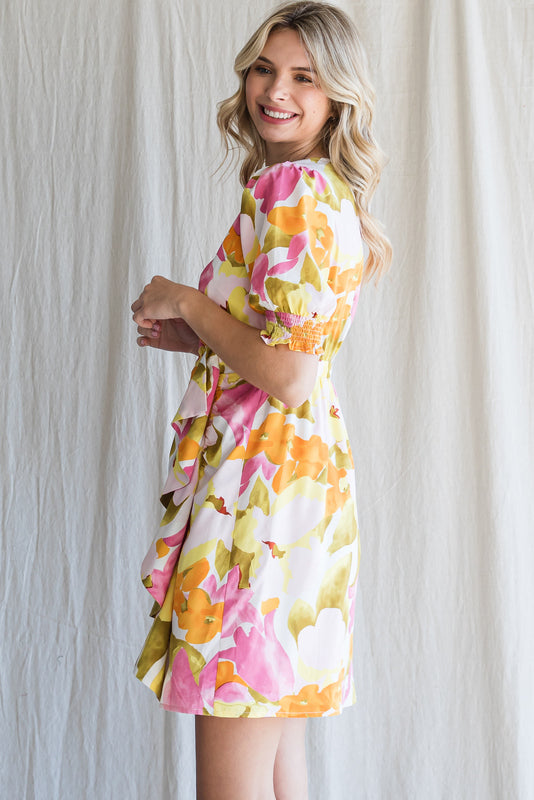 FLORAL SIDE RUFFLE DRESS