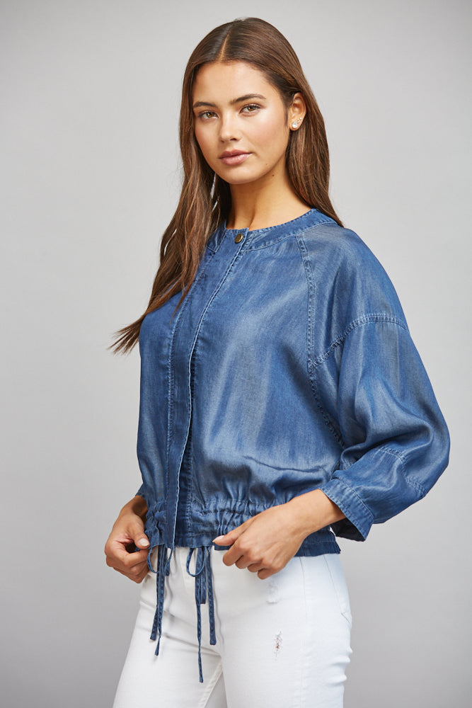 Dark denim Tencel jacket, front view