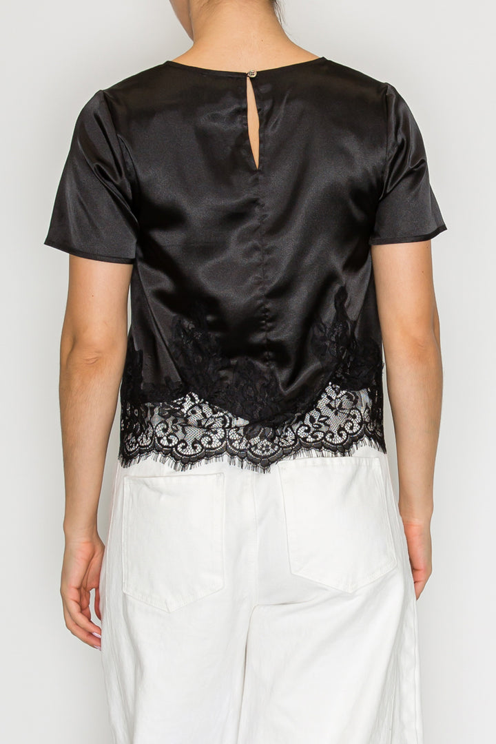 Black satin top with delicate lace detailing