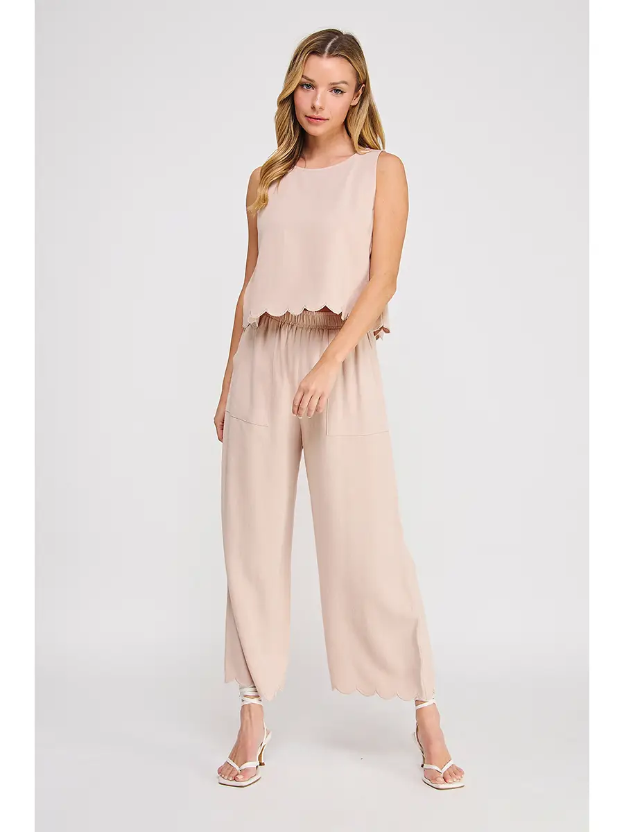 LINEN SCALLOP HEM TANK