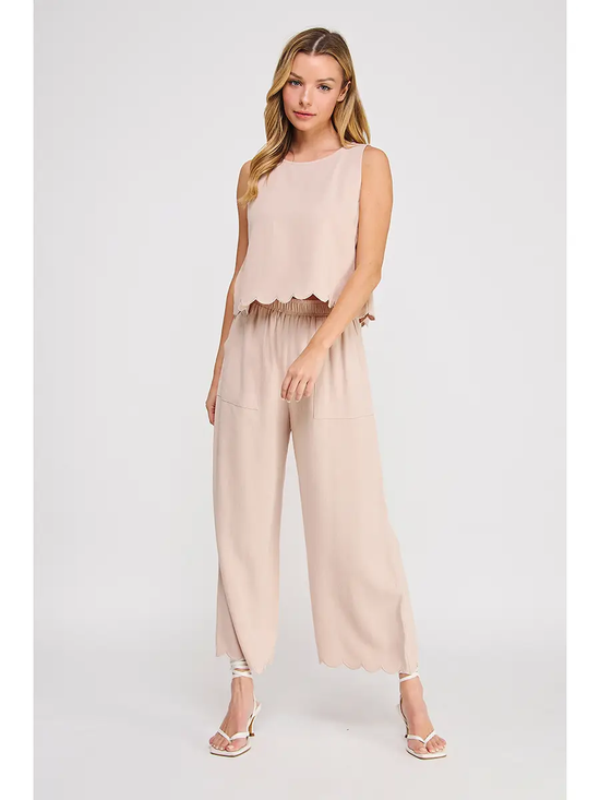 LINEN SCALLOP HEM TANK