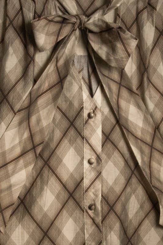 Brown Plaid Tie-Neck Blouse - detail view