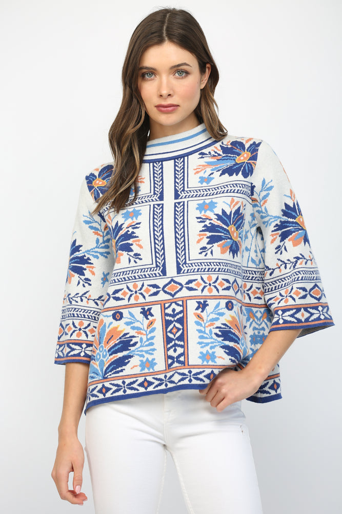 PATCHWORK MOCKNECK SWEATER