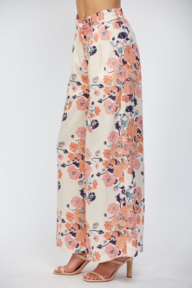 FLORAL SATIN WIDE LEG PANT