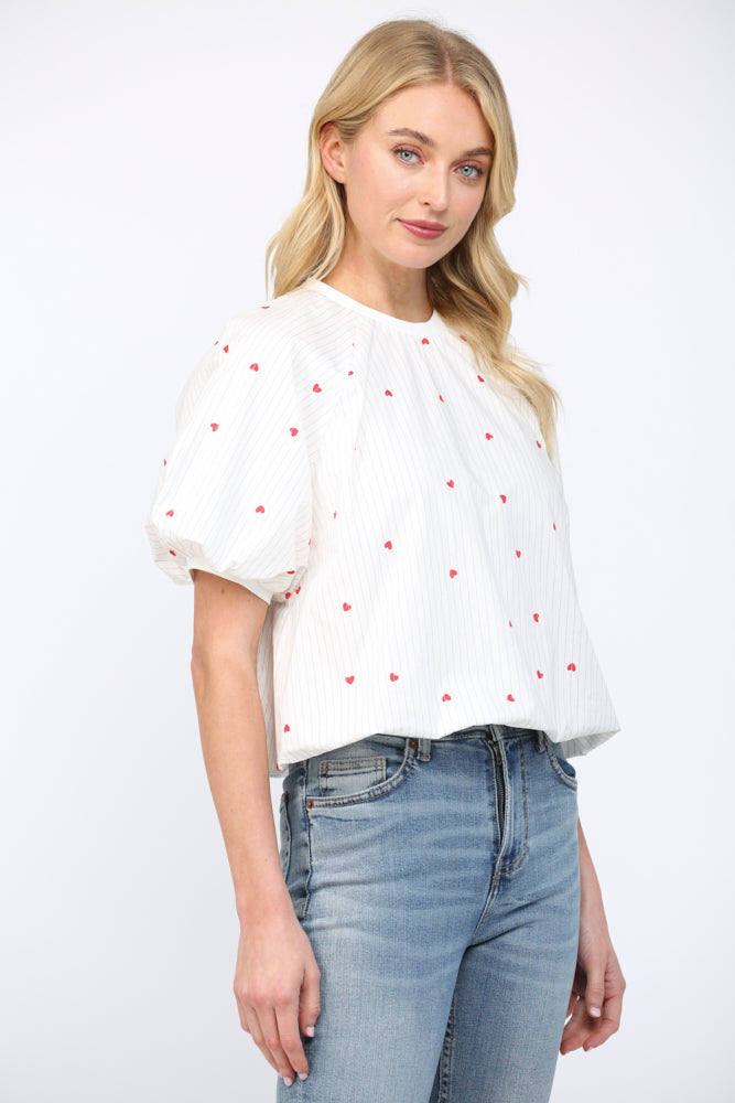 HEART PINSTRIPE BUBBLE HEM TOP