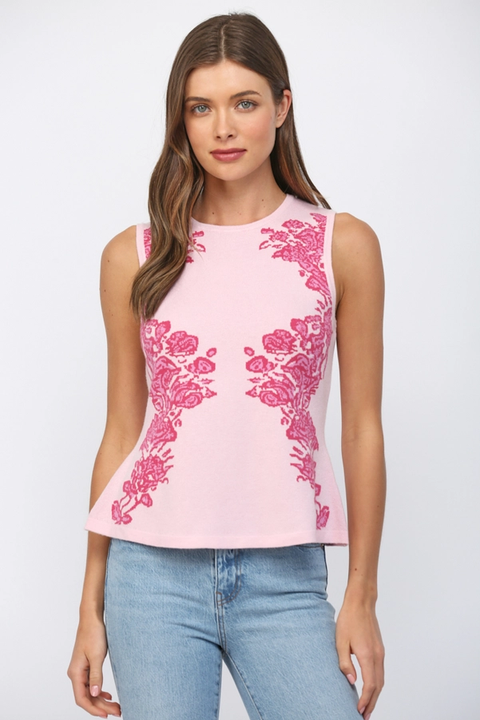 Floral Jacquard Peplum Knit Top