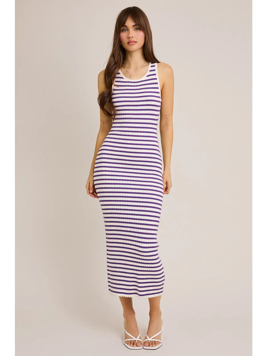 SLEEVELESS ROUND NECK RIBBED MAXI DRESS
