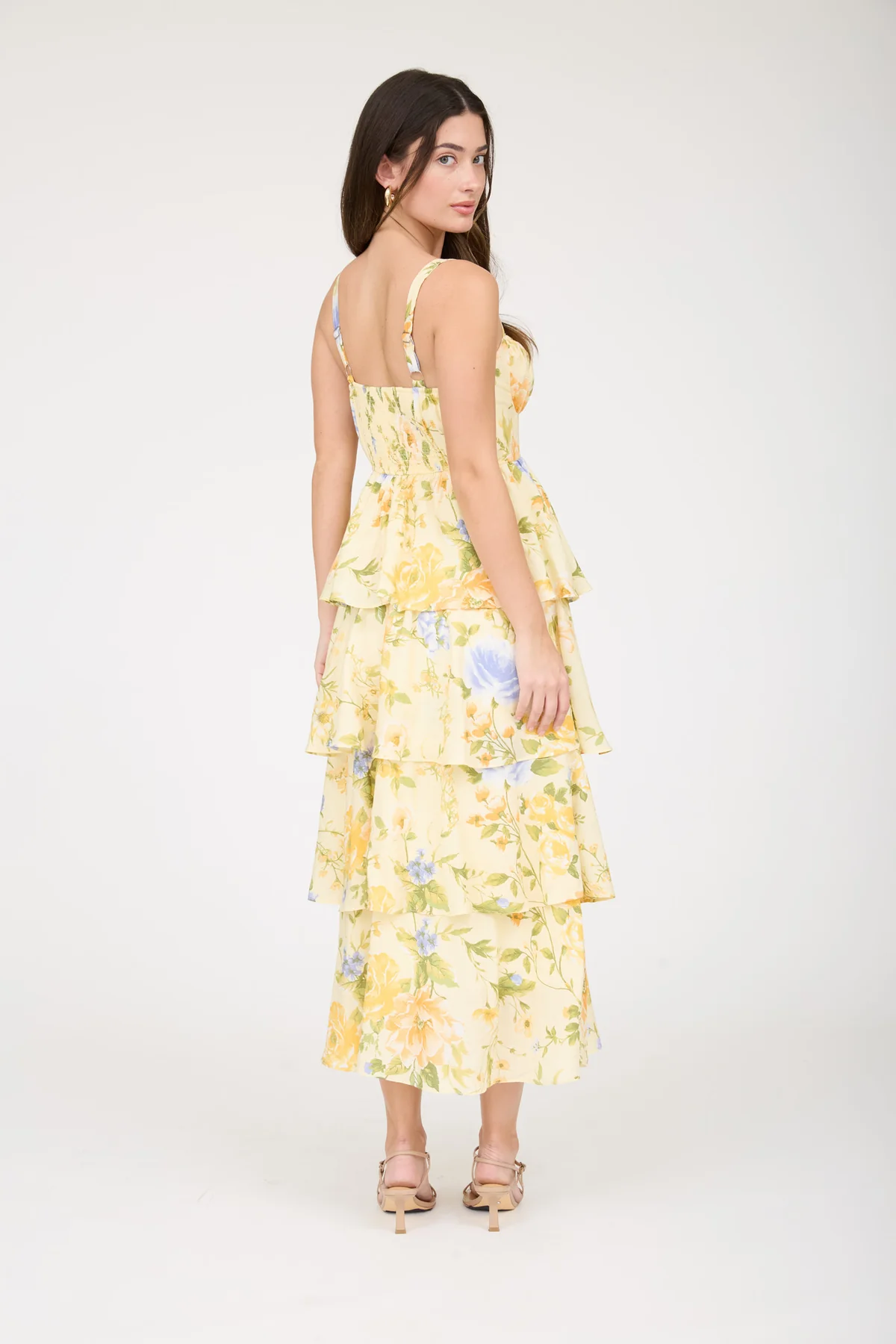 FLORAL TIERED MIDI DRESS