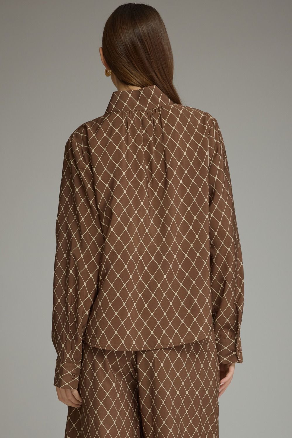 Geometric High-Collar Blouse