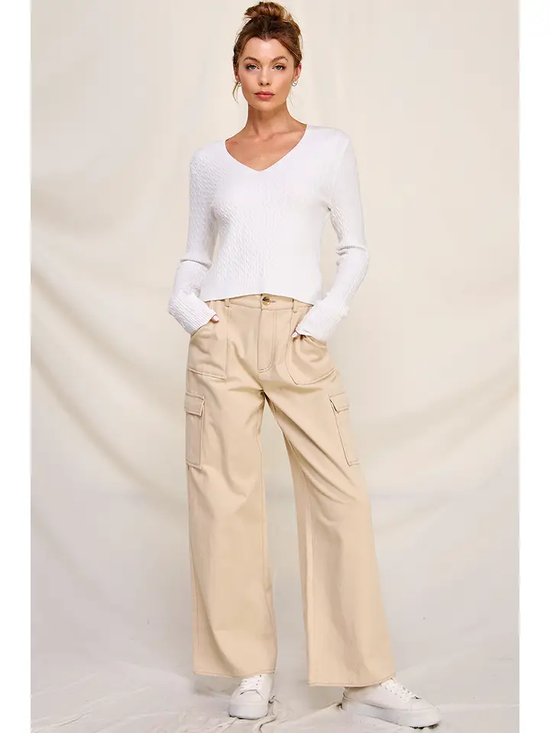 CABLE KNIT VNECK SWEATER