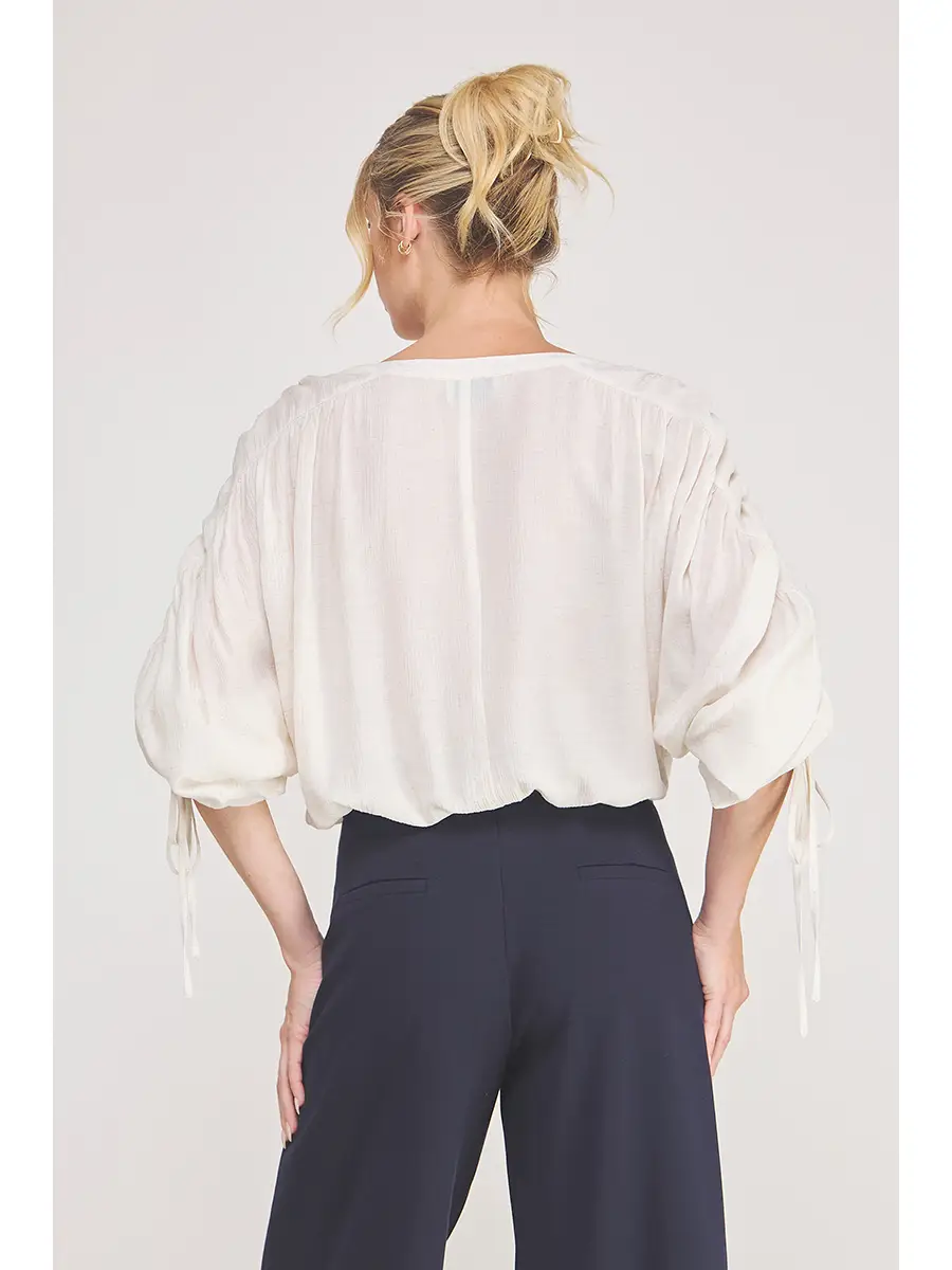 Cream and blue ruffle drawstring-sleeve top - product image 3